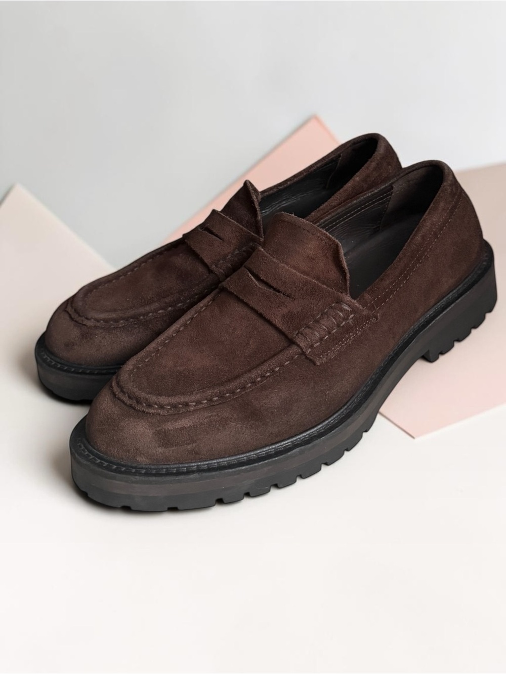 Massimo Dutti Dark Brown Suede Penny Loafers size 8
